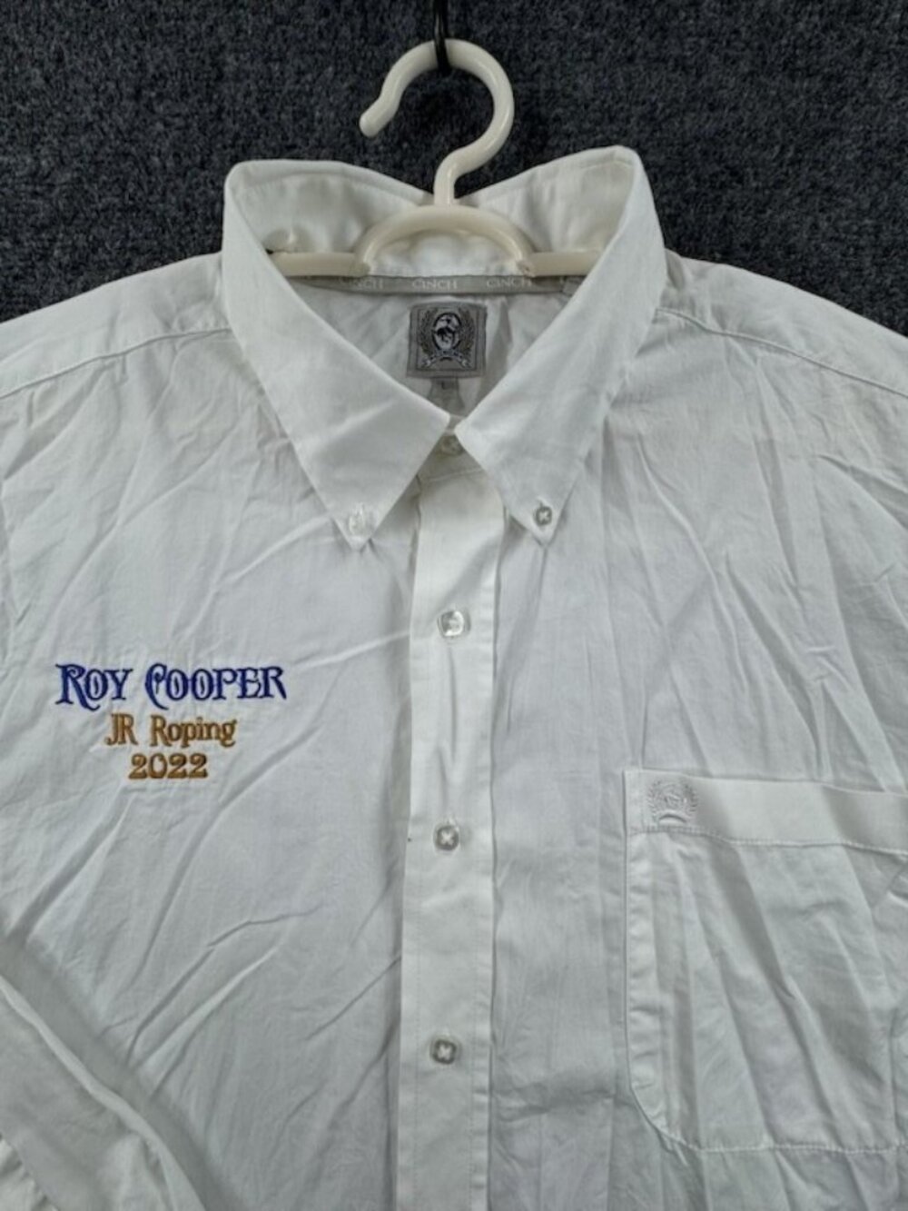 Cinch Cotton Button-Down Large White Long Sleeve Shirt Men Rodeo Pocket Solid